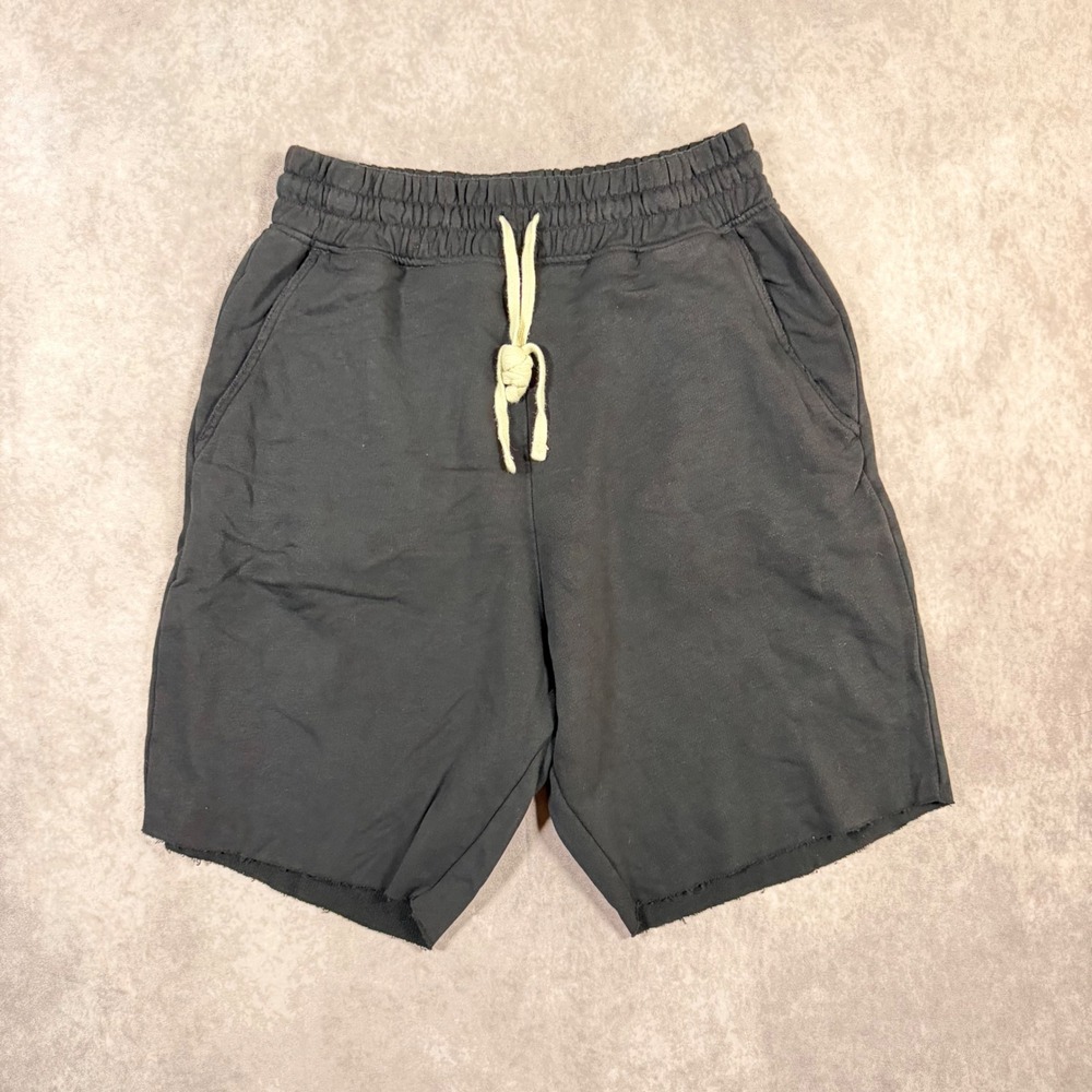 AllSaints Mens Black Raw Hem Sweat Shorts Medium Elastic Drawstring Waist Cozy